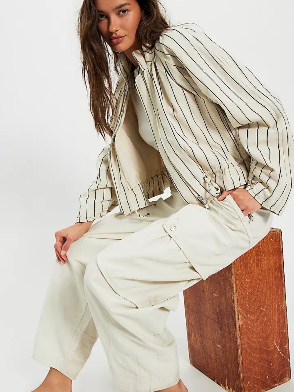 Free People Cream Striped Drawstring Jacket - Picture 5 of 5